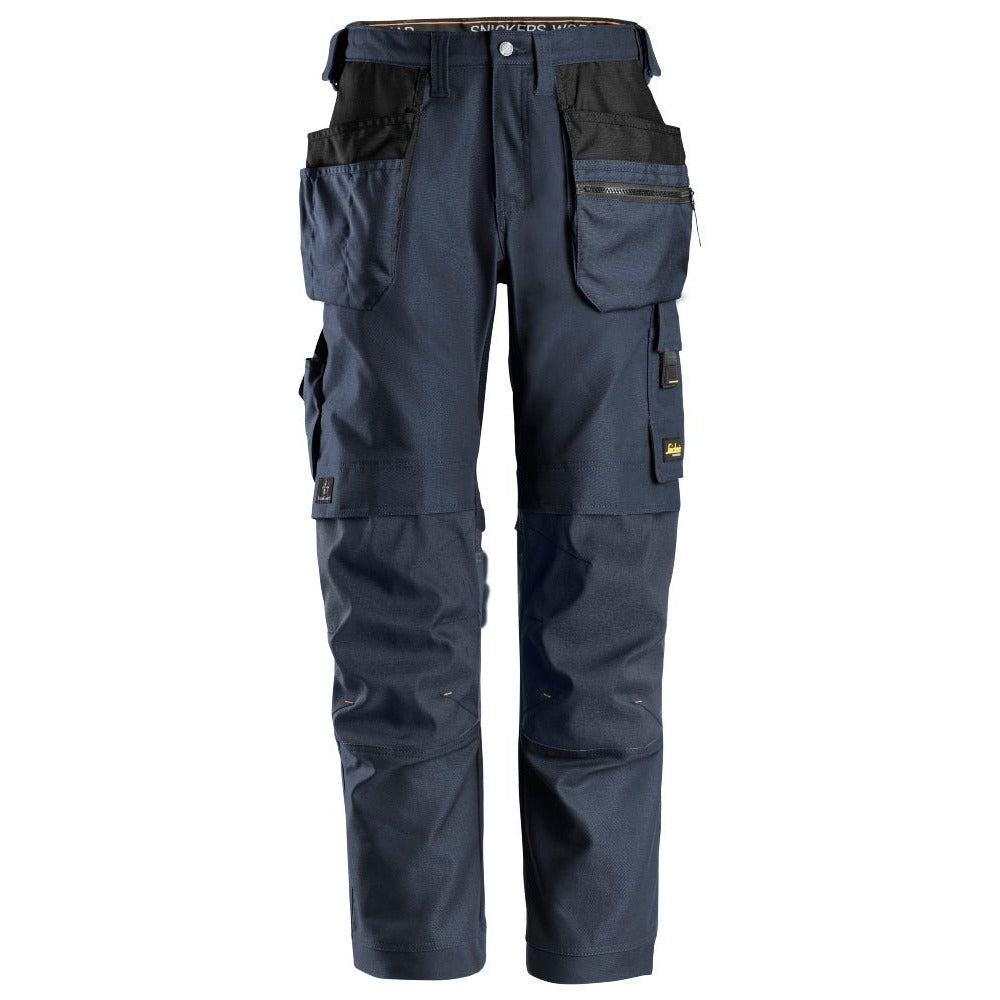 Snickers Workwear - 6224 Pantalones largos de trabajo elásticos AllroundWork Canvas+ con bolsillos flotantes color azul marino