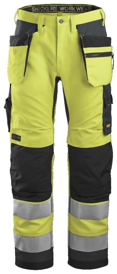 Snickers Workwear 62306658254 - Pantalón Bols.Flot. AW+ Alta Vis. CL2 amarillo-gris acero T.254