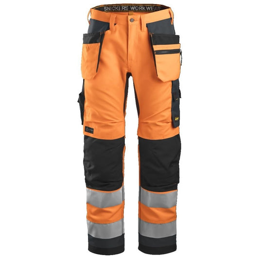 Snickers Workwear - 6230 Pantalón Allround Work+ Alta Visibilidad Bolsillos Flotantes CL2 Naranja / Gris acero
