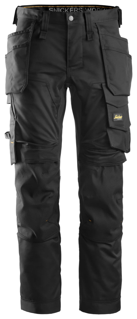 Snickers Workwear 6241 Pantalones largos de trabajo elásticos AllroundWork Slim Fit con bolsillos flotantes color negro