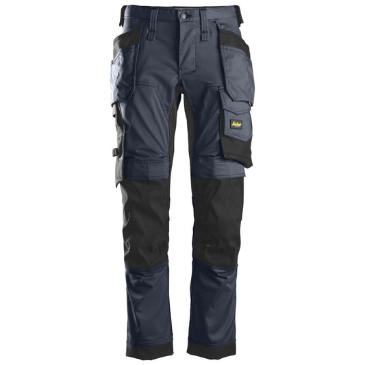 Snickers Workwear - 6241 Pantalones largos de trabajo elásticos AllroundWork Slim Fit con bolsillos flotantes color azul marino/ negro