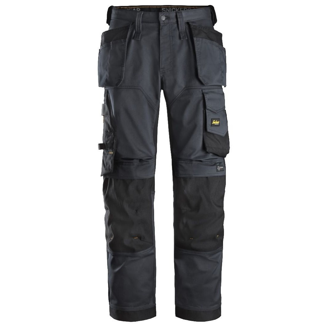 Snickers Workwear - 6251 Pantalones largos de trabajo elásticos ajuste holgado AllroundWork Loose Fit con bolsillos flotantes color gris acero/ negro
