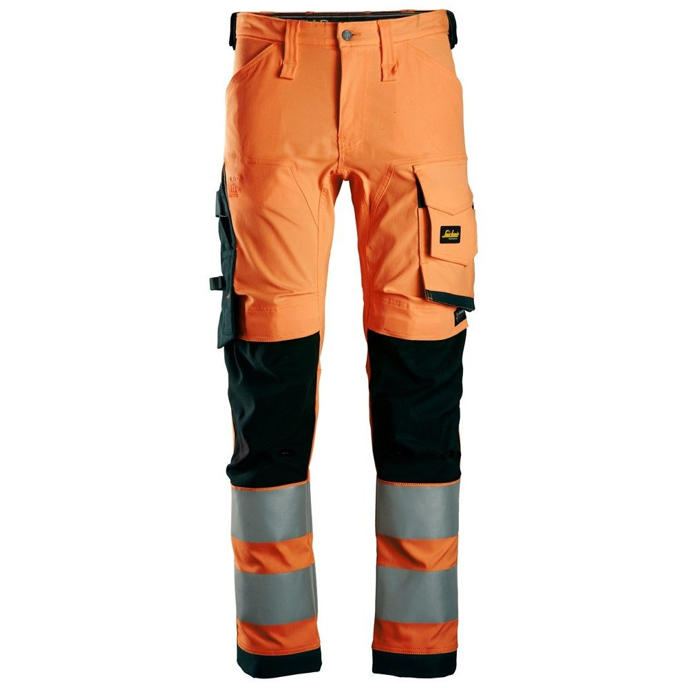 Snickers Workwear - 6343 High Visibility Class 2 Stretch Work Trousers, Orange/Black