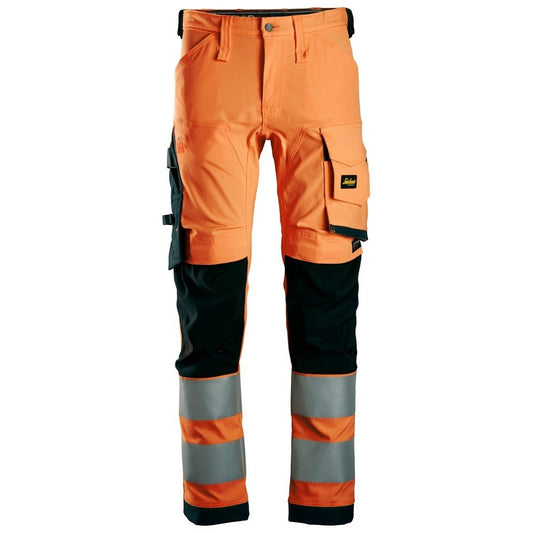 Snickers Workwear - 6343 High Visibility Class 2 Stretch Work Trousers, Orange/Black