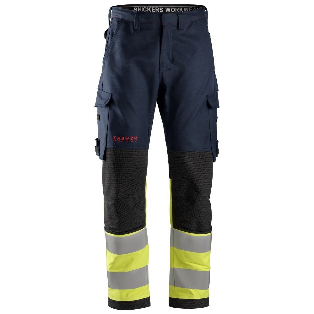 Snickers Workwear - 6363 ProtecWork Class 1 High Visibility Long Work Trousers, Navy Blue/Yellow