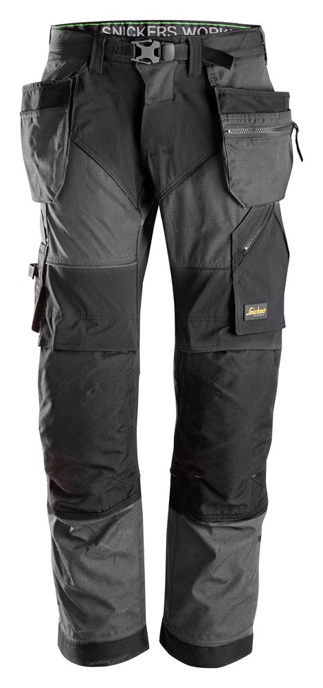 Snickers Workwear 6902 Pantalones largos de trabajo FlexiWork bolsillos flotantes gris acero/ negro