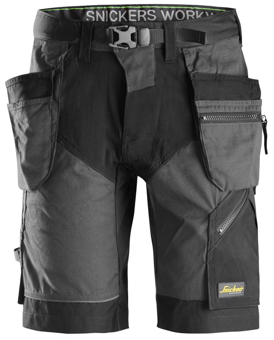 Snickers Workwear 69045804062 - 6904 Pantalón corto FlexiWork+ con bolsillos flotantes gris acero-negro talla 62