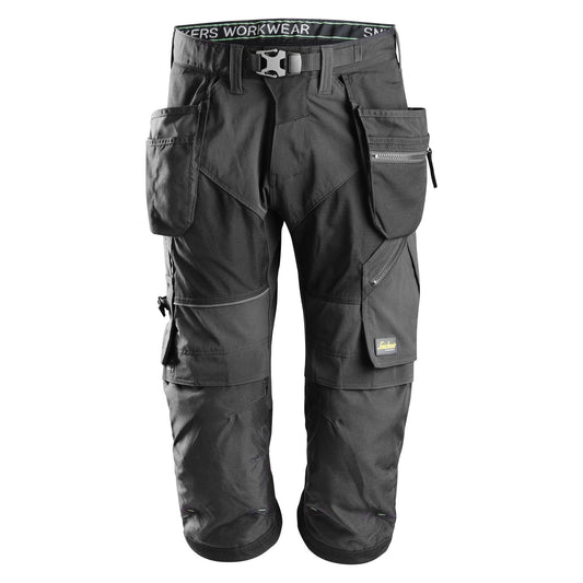 Snickers Workwear - 6905 Pantalón pirata de trabajo FlexiWork+ negro con bolsillos flotantes
