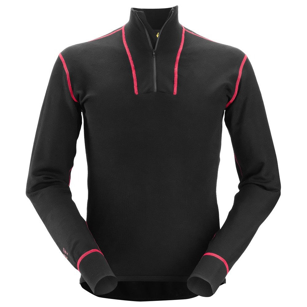 Snickers Workwear - 9462 Camiseta de manga larga de lana con media cremallera ProtecWork negro