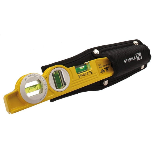 Stabila 166700 - Spirit level with magnetic base and Stabila Torpedo 81SREM 360º 25cm inclinometer with belt case