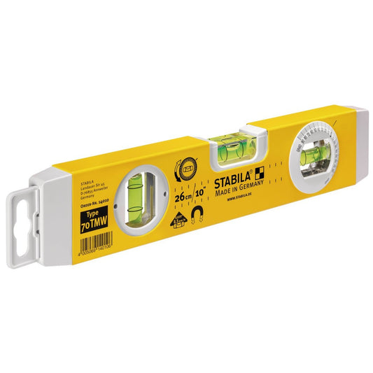 Stabila 140106 - Spirit level with magnetic base and 25 cm Stabila Torpedo 70TMW inclinometer.