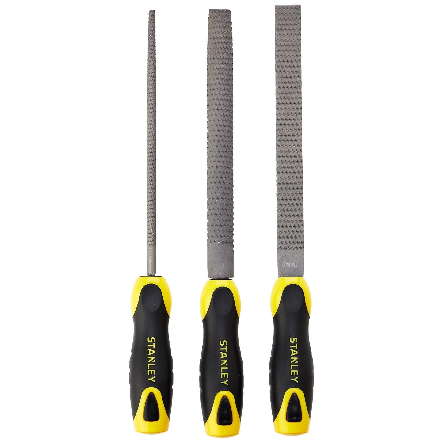 Stanley 0-22-477 - Juego de 3 escofinas para madera de 200 mm (plana, media caña y redonda) - Ferrotecnia