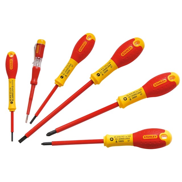 Stanley 0-65-443 - Juego de 6 Destornilladores Aislados Punta Plana/ Pozidrivee, Multicolor