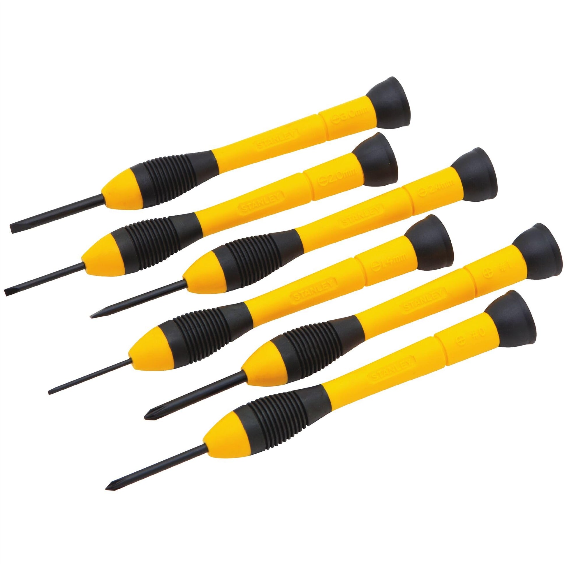 Stanley 0-66-052 - Juego de 6 destornilladores de precisión (planos 1,4-3 mm, Ph0 y Ph1)