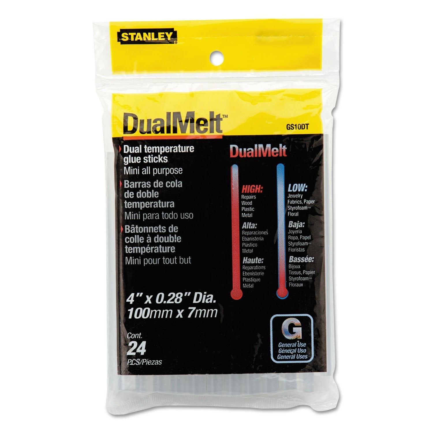 Stanley 1-GS10DT - Barras de cola termofusible Dual Temp 7 x 100 mm (24 uds.)
