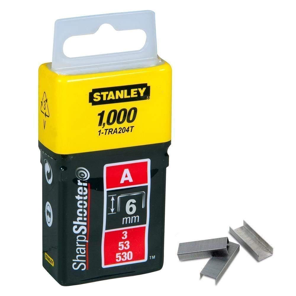 Stanley 1-TRA204T - Grapas tipo A (5/53/530) de 6 mm, 1000 unidades