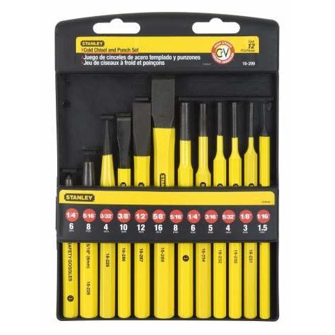 Stanley 4-18-299 - Juego de Punzones, Botadores y Cinceles, Incluye 12 Piezas, Amarillo - Ferrotecnia