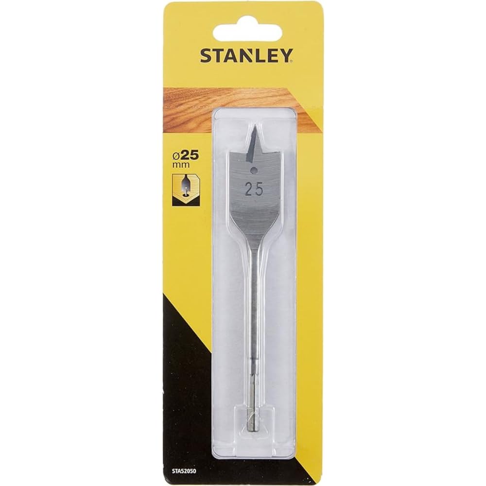Stanley Accesorios Sta52050-Qz Broca de Pala al Cromo-Vanadio con Punta de Centrar y Bordes Afilados para Madera, diam 25 mm