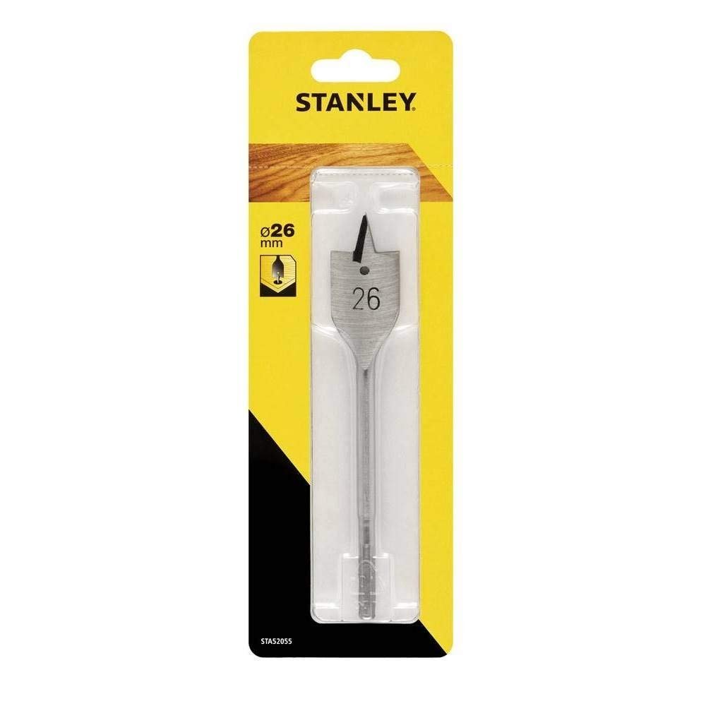 Stanley Accesorios Sta52055-Qz Broca de Pala al Cromo-Vanadio con Punta de Centrar y Bordes Afilados para Madera, diam 26 mm
