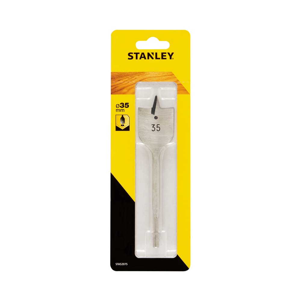 Stanley Accesorios Sta52075-Qz Broca de Pala al Cromo-Vanadio con Punta de Centrar y Bordes Afilados para Madera, diam 35 mm