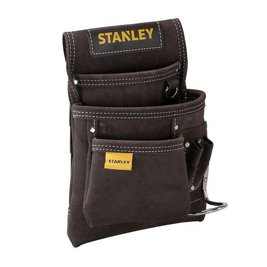 Stanley Bolsa para Clavos con Soporte para Martillo, Piel de búfalo Flexible y Duradera, múltiples Bolsillos de fácil Acceso, Reforzada con Remaches, Cosido Doble, STST1-80114 - Ferrotecnia
