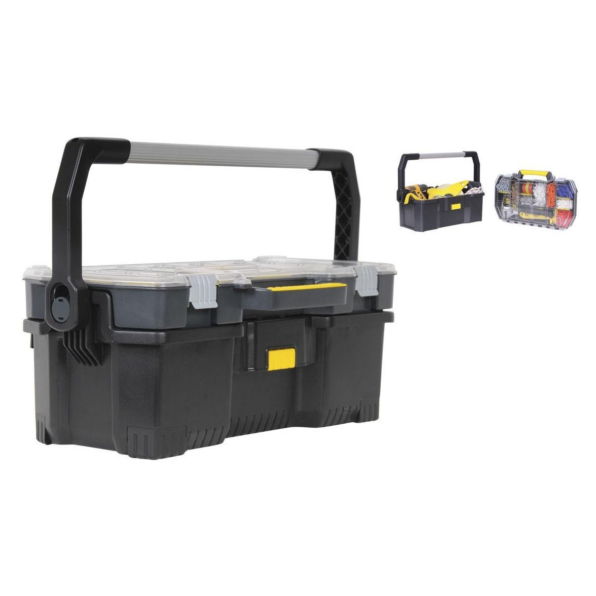 STANLEY Caja de Herramientas con Organizador, 32x55.6x24.9 cm, Compatible con Taller Móvil Modular, Compartimentos Modulables, Tapa Transparente, Asa Extra Larga, Cierres Metálicos, STST1-70317 - Ferrotecnia