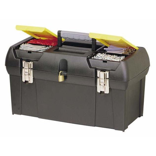STANLEY Caja de Herramientas Milenium, Resistente Polipropileno, Bandeja Extraíble, Organizadores en Tapa, Cierres Metálicos, Asa Bimaterial, dimensiones en cm 41,1 x 19,9 x 18,5, 1-92-065 - Ferrotecnia
