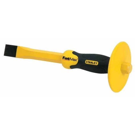STANLEY Cincel de albañil con protector 25 x 300 mm, Acero cromo vanadio, Cabeza parabólica, Mango bimaterial, Protector de mano, Punta muy fuerte y afilada, 4-18-332 - Ferrotecnia