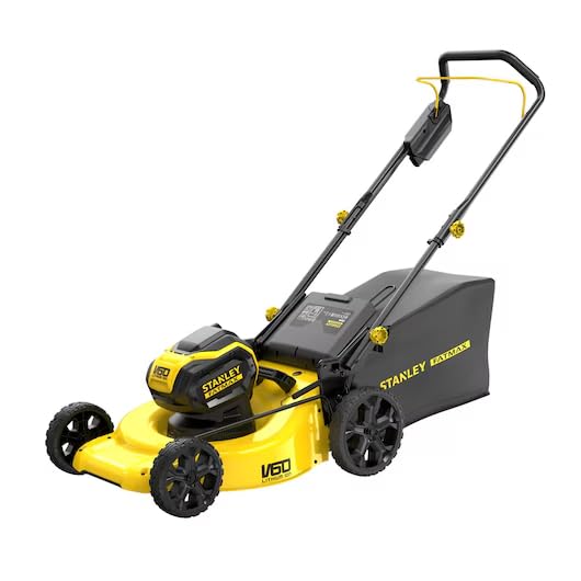 STANLEY Cortacésped inalámbrico V20, sin escobillas, 5 alturas de corte, velocidad variable, función de mantillo, perfil bajo