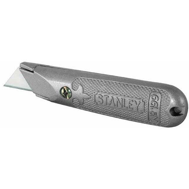 STANLEY Cuchillo 199 de Hoja Fija Metálico, Hoja Retráctil, Cuerpo de Zinc, Resorte Interno de Acero, Incluye 3 Hojas de Recambio, Longitud 140mm, 2-10-199 - Ferrotecnia
