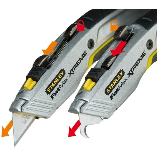 STANLEY FATMAX Cuchillo Retráctil Fatmax 2 en 1, Seguridad, Cambio Instantáneo, Incluye 4 Hojas, Compatible Estándar, Diseño Ergonómico, 0-10-789-1 - Ferrotecnia