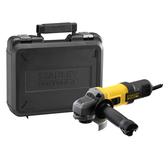 Stanley FatMax FMEG210K-QS - Amoladora 115 mm Eléctrica de 850 W, 12.000 rpm, Incluye Maletín, Negro/Amarillo