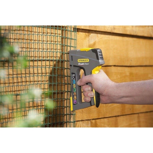 STANLEY FATMAX Grapadora 6 en 1, Compacta, Fácil Carga de Grapas, Cuerpo de Abs Reforzado, Intensidad Variable, Mango de Agarre Suave, Acepta 6 Tamaños de Grapa -FMHT6-70868 - Ferrotecnia