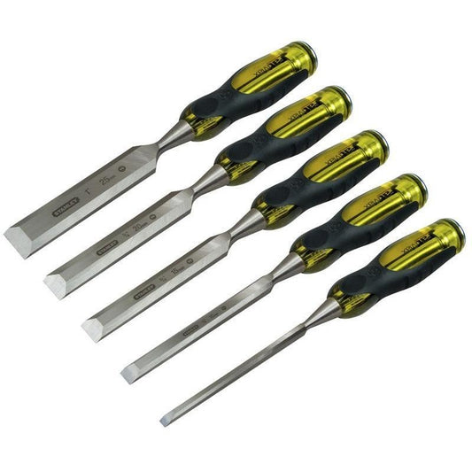 Stanley - FatMax Juego de formones 5 Piezas 6, 10, 15, 20, 25 mm, 2-16-271, 5metric, Amarillo - Ferrotecnia