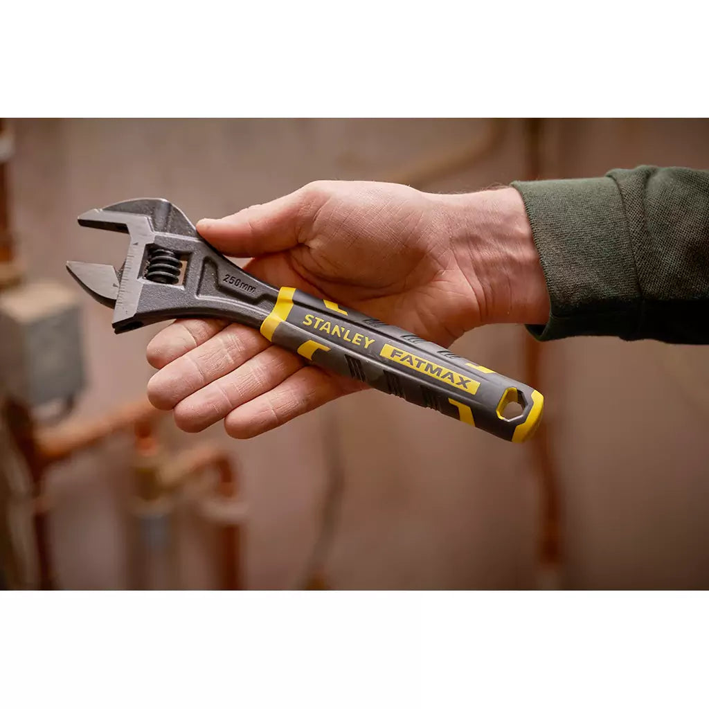 STANLEY FATMAX Llave Inglesa Ajustable 200mm, Bimaterial, Apertura Rápida, Métricas y Pulgadas, Orificio para Colgar | Mandíbulas Paralelas en Ángulo de 15°, FMHT13126-0