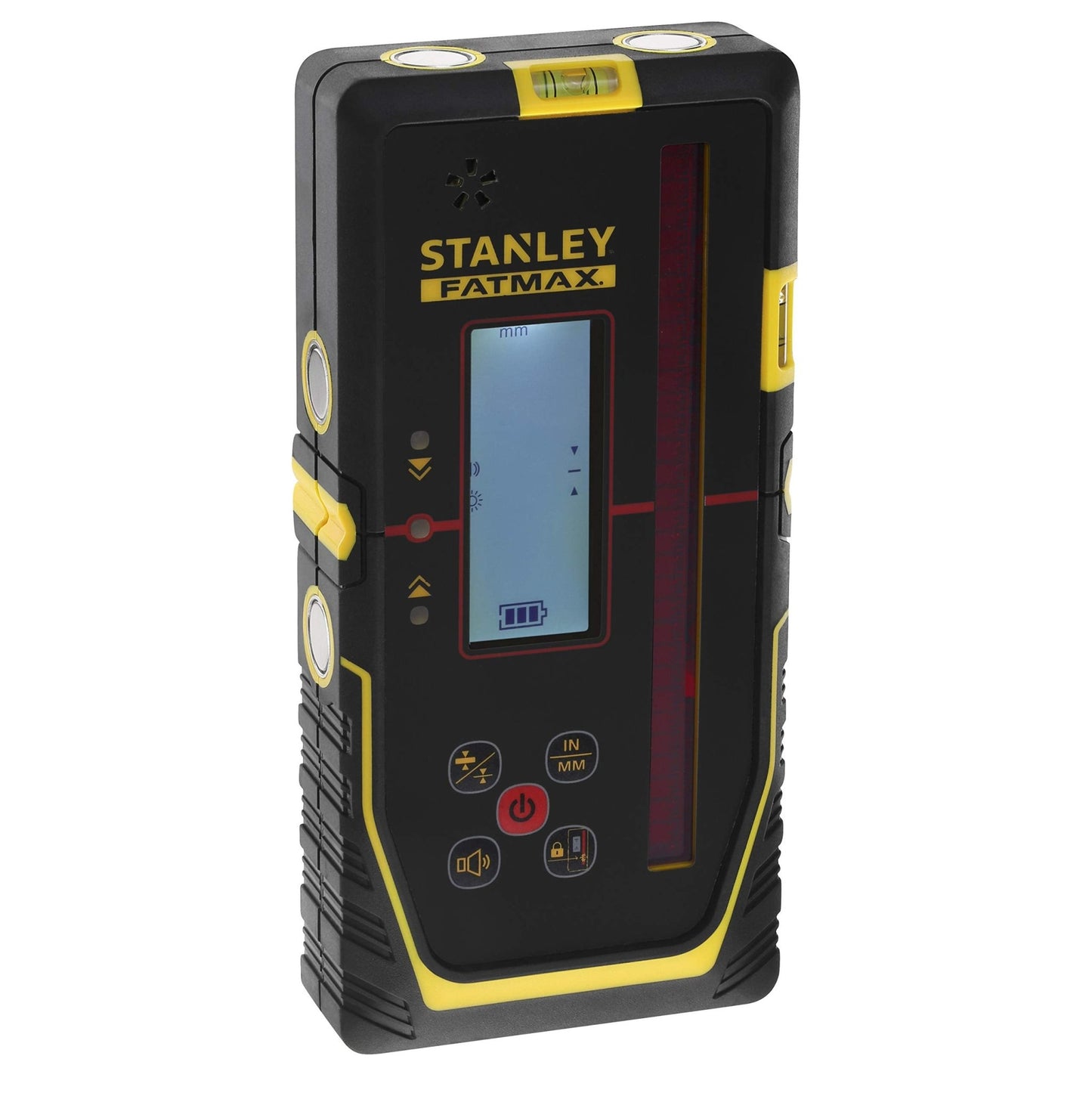 Stanley FatMax - Receptor láser rotativo (para láser rojo, gran área de trabajo: Ø 600 m, radio 300 m, 2 niveles de precisión, ventana de receptor extragrande), color negro y amarillo
