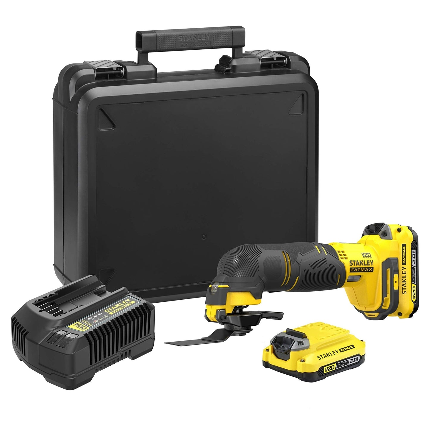 Stanley FATMAX SFMCE500D2K-QW - Herramienta Multifunción Rotativa Sin Cable, 8000-18000 oscil/min, Con 1 Maletín, 2 Baterías 2Ah, 1 Cargador Gama FATMAX V20 (18v)