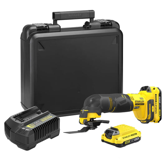 Stanley FATMAX SFMCE500D2K-QW - Herramienta Multifunción Rotativa Sin Cable, 8000-18000 oscil/min, Con 1 Maletín, 2 Baterías 2Ah, 1 Cargador Gama FATMAX V20 (18v)