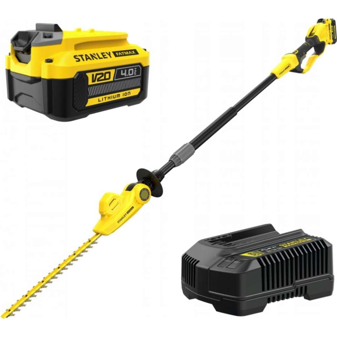STANLEY FATMAX SFMCPH845M1-QW - Cortasetos de pértiga V20 con batería 4Ah, Longitud de Cuchilla 45 cm, Cabezal pivotante, Mango ergonómico