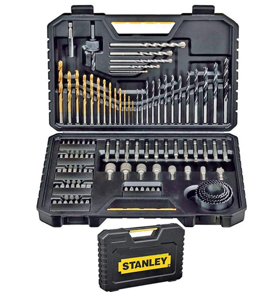 STANLEY Juego de 100 Piezas para Taladrar y Atornillar, Brocas para Madera, Metal, Albañilería, Puntas Destornillador, Incluye Estuche Robusto, STA7205-XJ
