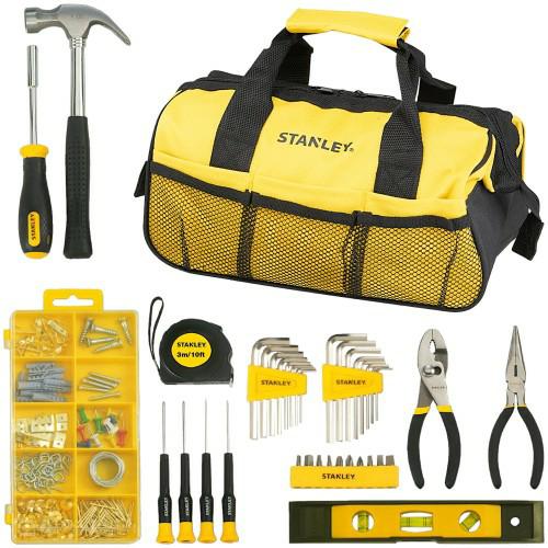 STANLEY Juego de Herramientas 38 Piezas con Bolsa – Martillo, Alicates, Destornilladores, Llaves Allen, Cinta Métrica, Nivel y más – Duradero y Portátil – STMT0-74101