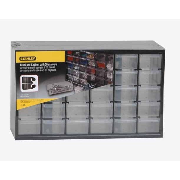 STANLEY Organizador de 5 niveles de 30 cajones, Marco de polipropileno de densidad, Cajones blandos transparentes, Apilable, 36.5 x 15.5 x 22.5 cm, 1-93-980 - Ferrotecnia
