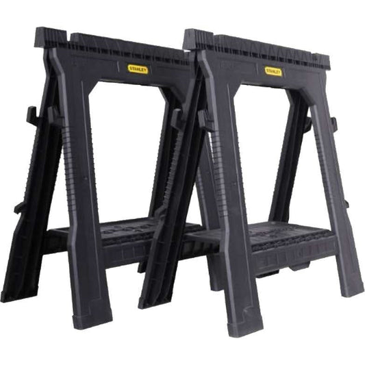 STANLEY Pack de 2 caballetes plegables, soporta 454 kg por pareja, ligeros y portátiles, ranura en V integrada, bandeja para herramientas, dimensiones 69.3x10.5x81.5 cm, STST1-70713 - Ferrotecnia