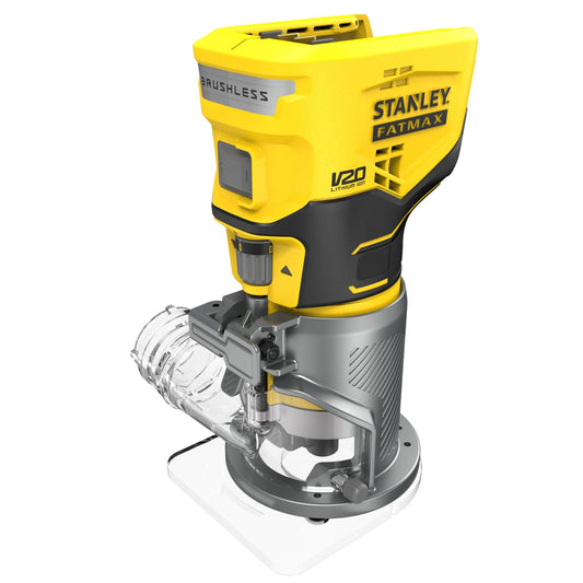 STANLEY Perfiladora BRUSHLESS V20 Li-Ion 18V, Portafresas 6-8 mm, Electrónica 0-16.000/30.000 rpm. Sin cargador/batería para profesionales y manitas, con estándar técnico, montaje preciso