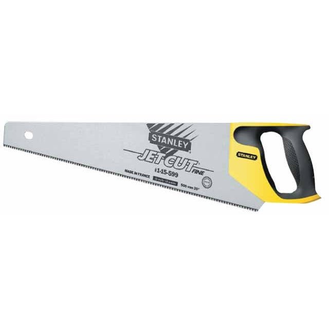 STANLEY Serruchos Jet Cut Fine para PVC, longitud de 450mm, Aserrado Rápido y Acabado Fino, Mango Ergonómico Bimateria, Marcas de 45° y 90°, 11 Dientes por Pulgada, 2-15-595 - Ferrotecnia