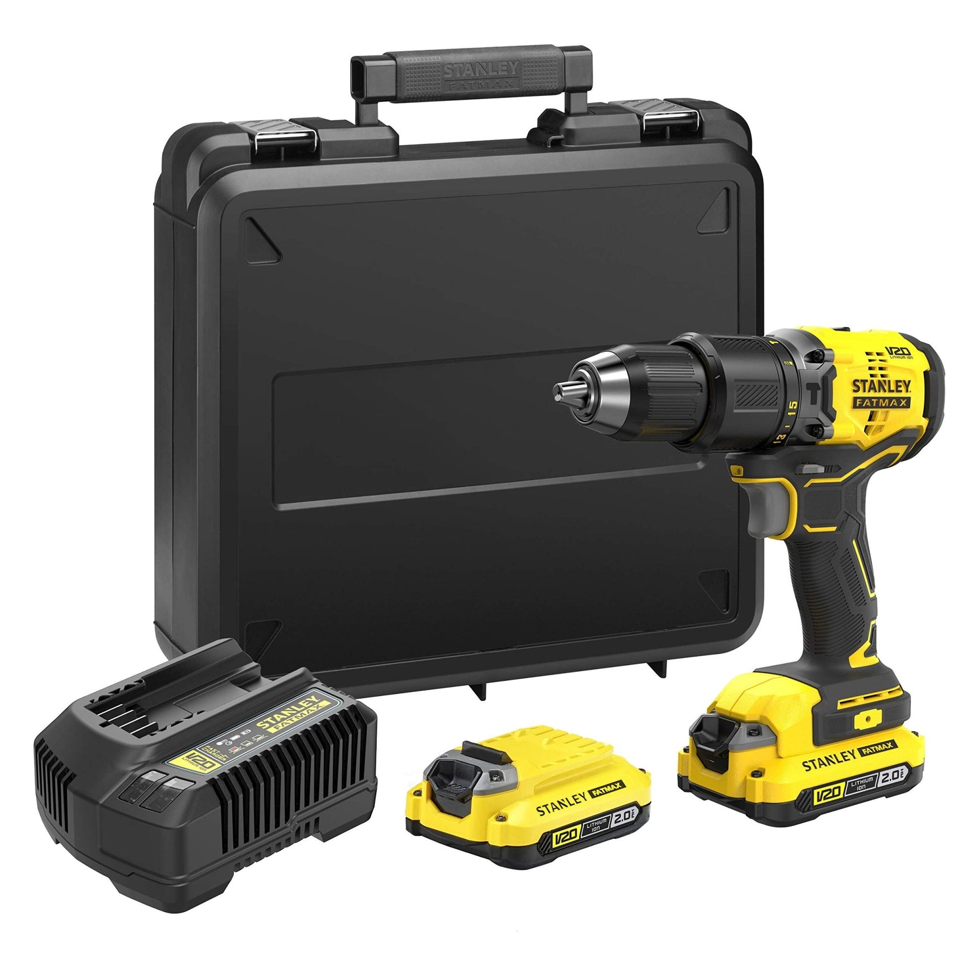 STANLEY SFMCD715D2K-QW Taladro Percutor V20 LI-Ion 18V Brushless con 2 Baterías 2Ah Inlcuye Cargador y Maletín