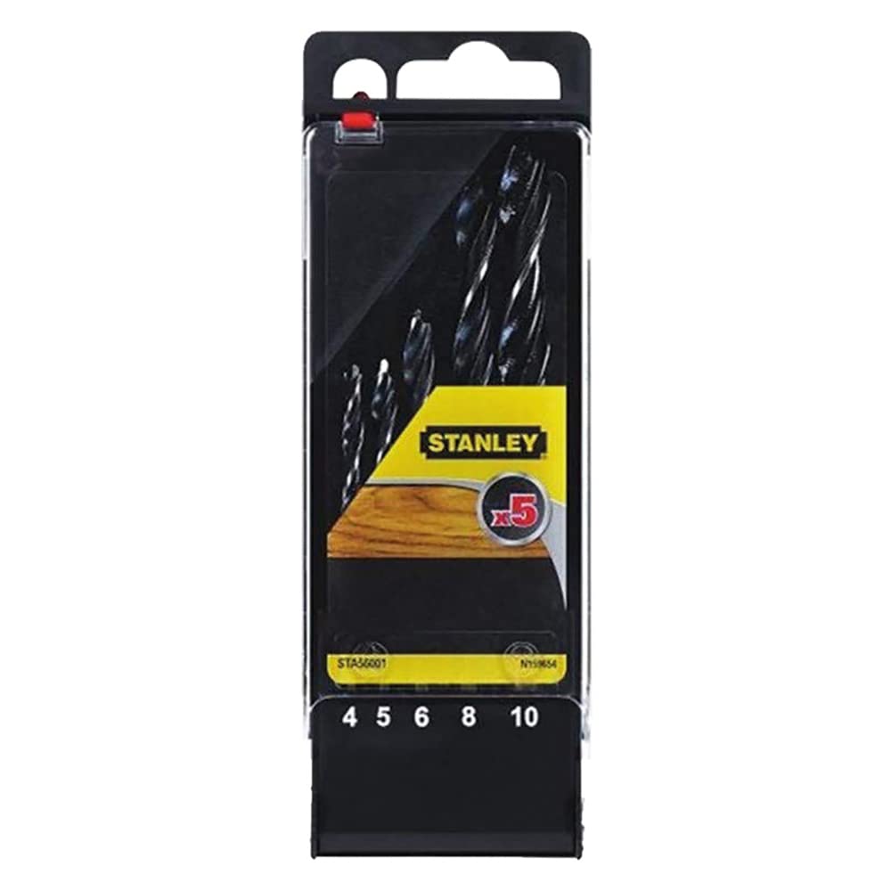STANLEY STA56001-QZ - Cassette con 5 brocas de acero al cromo-vanadio para madera con punta centradora ø 4, 5, 6, 8, 10mm