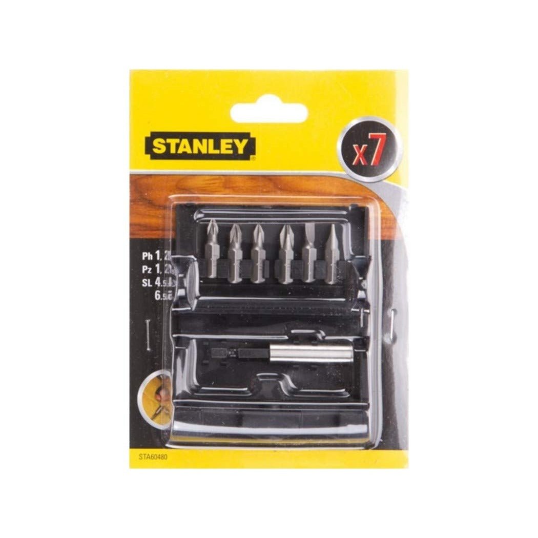 STANLEY STA60480-XJ - Juego de puntas para atornillar de 7 piezas. Incluye: Pz1 y 2; Ph1 y 2; R 4.5 y 6.5 mm + Adaptador magnético - Ferrotecnia