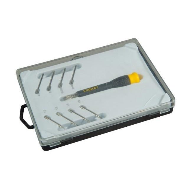 Stanley STHT0-62629 - Juego destornillador de precisión. 8 puntas intercambiables. Planas 1, 1.2, 1.5, 1.8, 2, 2.5. Phillips PH000 y PH00. - Ferrotecnia