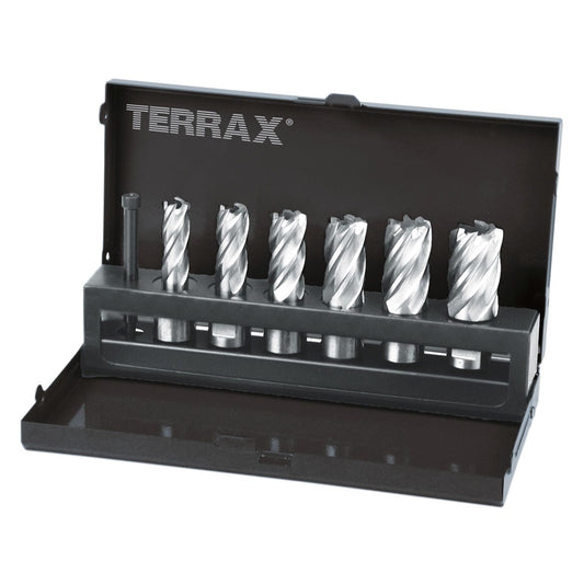 Terrax A108820 - 7-Piece Core Drill Bit Set with 19mm Weldon Shank (6 Core Drill Bits + 1 Ejector Pin)